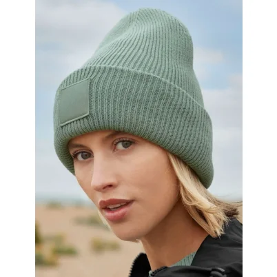 Deep Cuffed Tonal Patch Beanie 