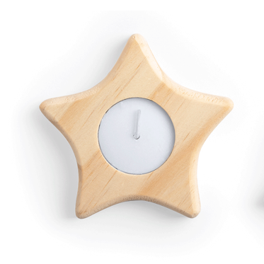 Candela natalizia personalizzata legno di pino con decorazioni stelle e alberi