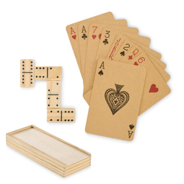 Set domino in legno con carte in carta riciclata