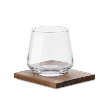 Set bicchieri da whisky con sottobicchieri in acacia 200 ml