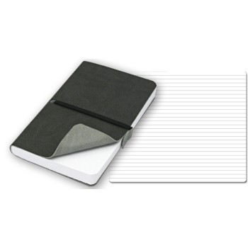 Taccuino quaderno personalizzato con logo - ELASTIC blocco 224 pg. con rigaggio ed elastico, in vivella bicolore. Astuccio di confezione.