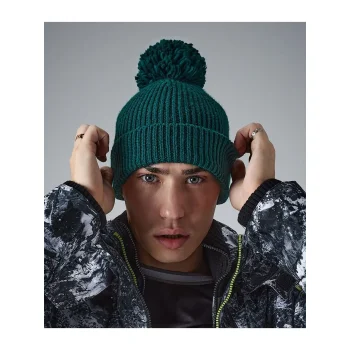 Engineered Knit Ribbed Pom Pom Beanie