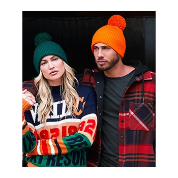 Engineered Knit Ribbed Pom Pom Beanie