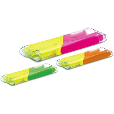 Gadget scontato personalizzato con logo - Evidenziatore paper mate fusto piatto trasparente con due colori verde/giallo tratto mm. 3,5