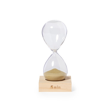 Clessidra 5 minuti vetro borosilicato base legno pino naturale