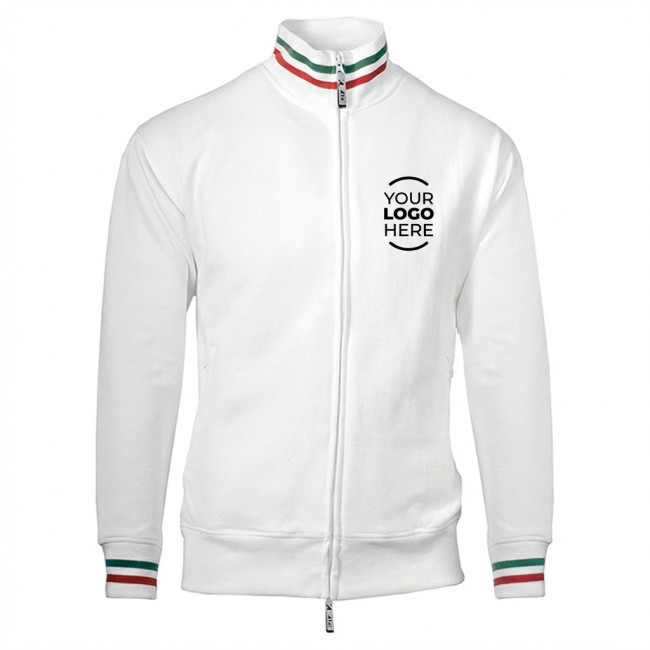 Felpa personalizzabile con collo lupetto tricolore e zip doppia