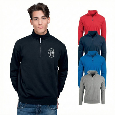 Felpa personalizzabile con zip e tasca frontale in polycotton resistente