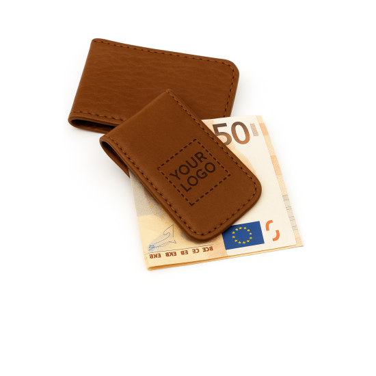 Fermasoldi personalizzabile pelle cognac con calamita potente e chiusura sicura