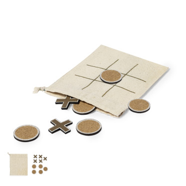 Gioco del tris in sughero naturale con sacchetto in cotone personalizzabile