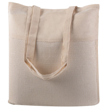 Borsa shopper personalizzabile cotone rete manici lunghi naturale