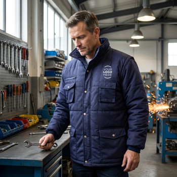 Giacca imbottita personalizzabile maniche staccabili colore navy blue