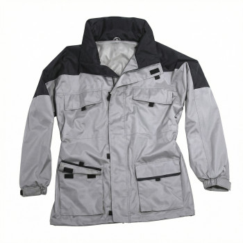 Giacca personalizzabile beige e nero in pvc con cappuccio estraibile e tasche