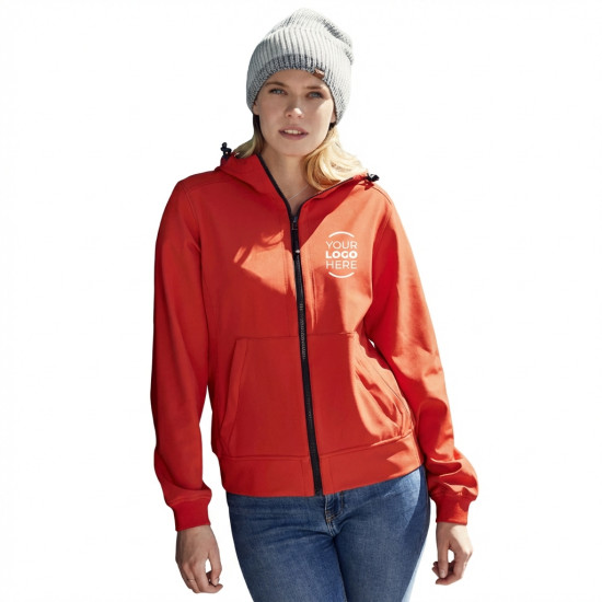 Giacca Softshell personalizzabile Daiber con cappuccio regolabile elastico in vita