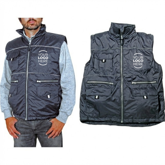 Gilet antipioggia personalizzabile zip interna multitasche impermeabile