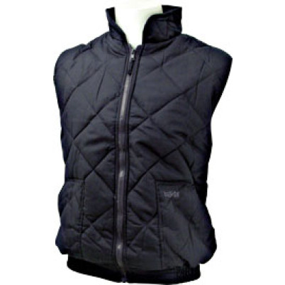 Gilet imbottito in colore blu trapuntato. Chiusura con zip centrale, tasche esterne, girovita elasticizzat0. Confezione in nylon.