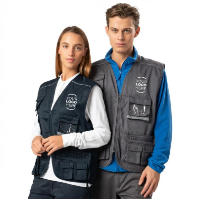 Gilet multitasche personalizzabile Black Spider collo a V e zip