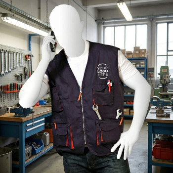 Gilet personalizzato - Gilet personalizzabile blu navy multitasche con zip centrale