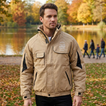 Giubbino personalizzabile beige con maniche regolabili e tasche multiple