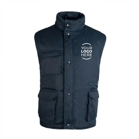 Giubbino smanicato personalizzabile con zip a scomparsa e tasche multiple