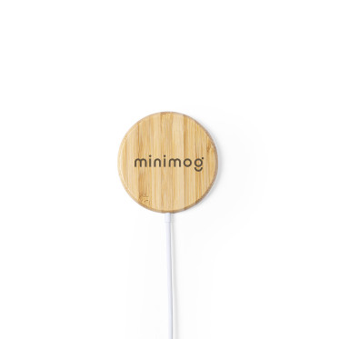 Caricabatterie wireless personalizzabile in bambù con magnete adesivo 3M