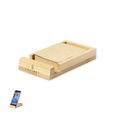 Porta post-it personalizzabile in bambù con supporto smartphone integrato