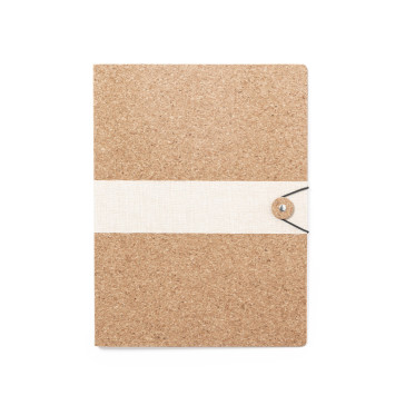 Cartella personalizzabile sughero naturale con fascia lino e chiusura elastica