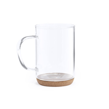 Tazza personalizzabile vetro borosilicato 450 ml base sughero naturale