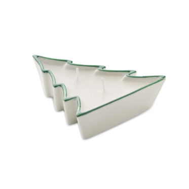 Candela personalizzabile in cera vegetale con supporto porcellana Natale