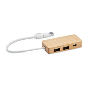 Gadget per ufficio personalizzato regalo per ufficio - HUBBAM - Hub USB a 3 porte in bamboo