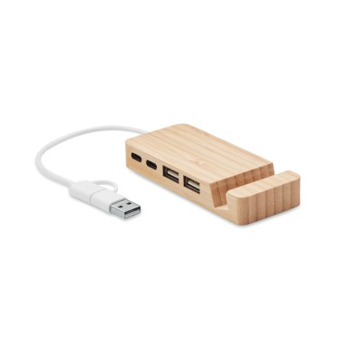 Gadget per ufficio personalizzato regalo per ufficio - HUBSTAND - Hub USB a 4 porte in bamboo