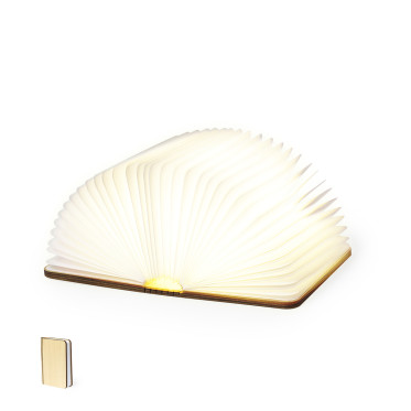 Lampada LED portatile a forma di libro con luce calda legno naturale