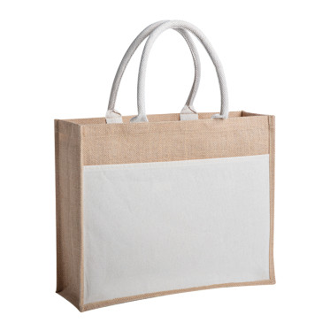 Shopper personalizzabile in cotone e juta con tasca frontale naturale
