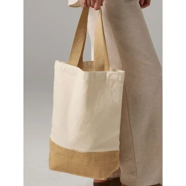 Canvas shopper personalizzabile Westford Mill in 100% cotone con base in juta naturale