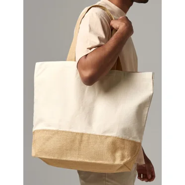 Canvas Tote personalizzabile Westford Mill con base in juta e manici lunghi