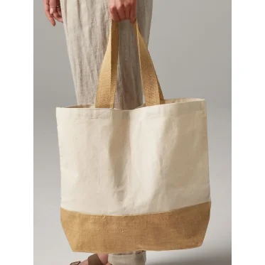 Canvas tote personalizzato Westford Mill 100% cotone con base in juta naturale