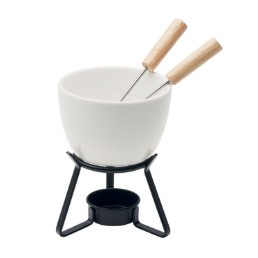 Set fonduta ceramica personalizzabile capacità 240 ml con forchette legno