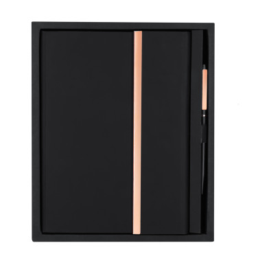 Set nota e penna personalizzabile nero opaco con dettagli oro rosa