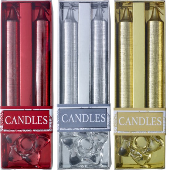 Kit candele glitterate natalizie, composto da 2 pezzi con un supporto di vetro