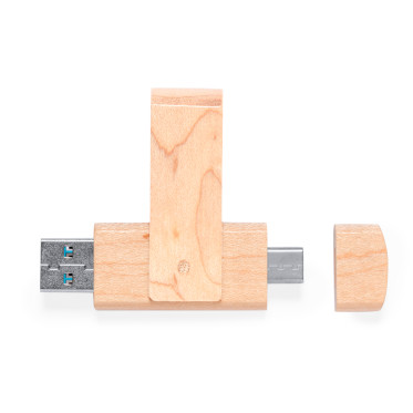Chiavetta USB OTG personalizzabile 16 GB con connettori USB e Type-C legno