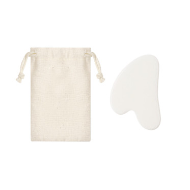 Massaggiatore facciale personalizzabile in pietra di giada bianca con borsa in cotone