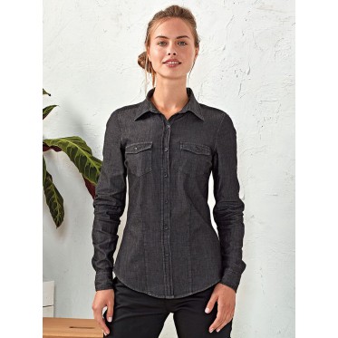 Camicie maniche lunghe donna personalizzate con logo - Ladies'’ Jeans Stitch Denim Shirt
