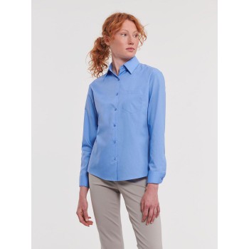 Camicie maniche lunghe donna personalizzate con logo - Ladies' Long Sleeve PolyCotton Poplin Shirt