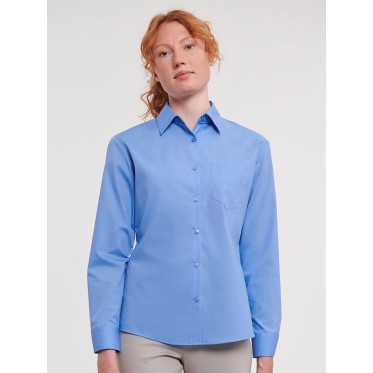 Camicie maniche lunghe donna personalizzate con logo - Ladies' Long Sleeve PolyCotton Poplin Shirt