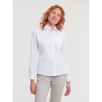 Camicie maniche lunghe donna personalizzate con logo - Ladies' Long Sleeve Pure Cotton Poplin Shirt