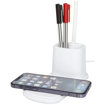 Gadget per smartphone personalizzato con logo - Lampada da scrivania con organizer e caricabatterie wireless Bright