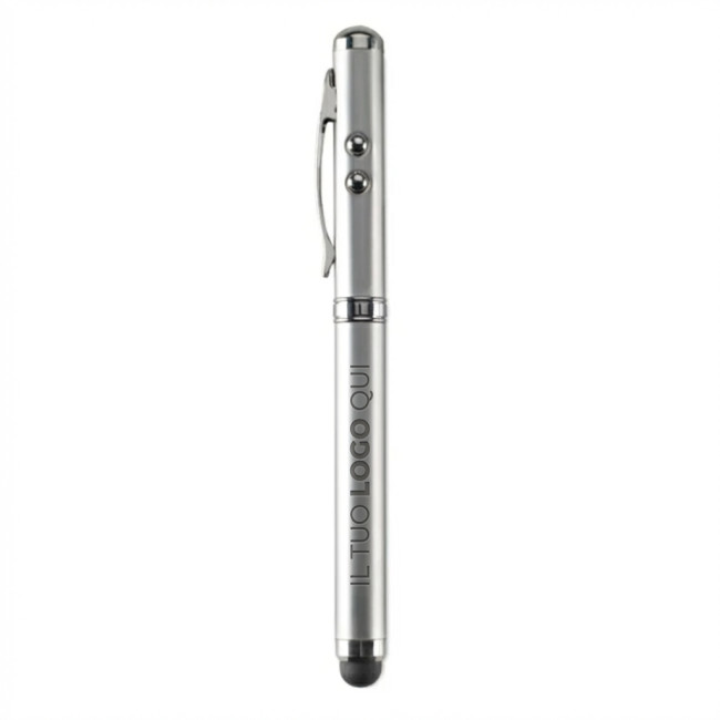 Puntatori laser personalizzati con logo - Laser pointer personalizzabile con punta touch e led bianco integrato