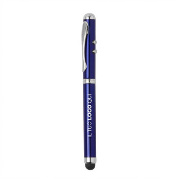 Puntatori laser personalizzati con logo - Laser pointer personalizzabile metallo lucido con torcia integrata