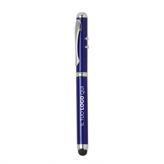 Puntatori laser personalizzati con logo - Laser pointer personalizzabile metallo lucido con torcia integrata
