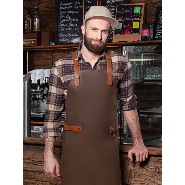 Abbigliamento ristorazione personalizzato con logo - Leather Bib Apron X-Style