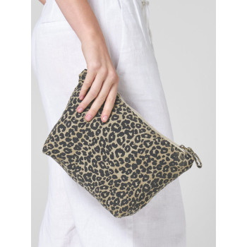 pochette personalizzata con logo - Leopard Print Canvas Accessory Bag